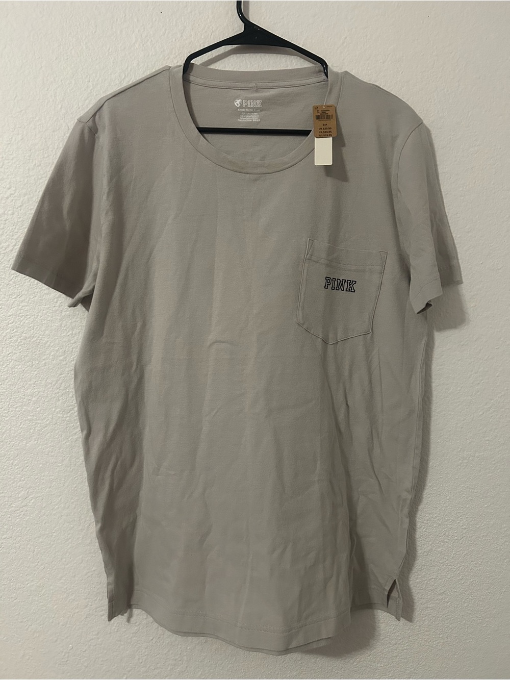 PINK Victoria's Secret Men’s Short Sleeve Pocket Tee — Light Taupe